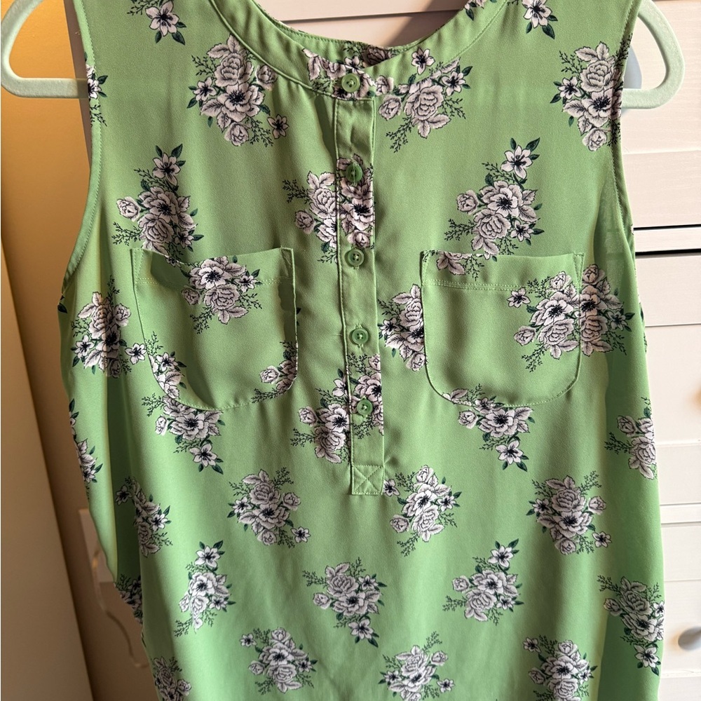 Floral Green Sleeveless Top